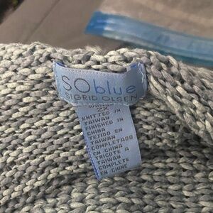 Sigrid Olsen SO Blue Light Gray Knit Sweater Vest with Hood and zipper  2X